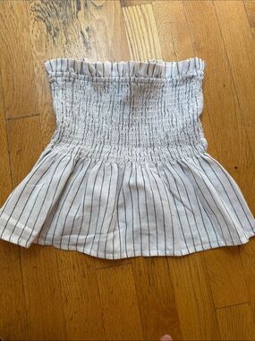 Striped Smocked Tube Crop Top in Light Gray